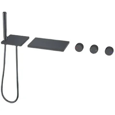 Grifo de cascada de bañera oculto negro de latón macizo gótico, montado en la pared, mezclador de agua fría y caliente, juego de ducha de bañera, grifos