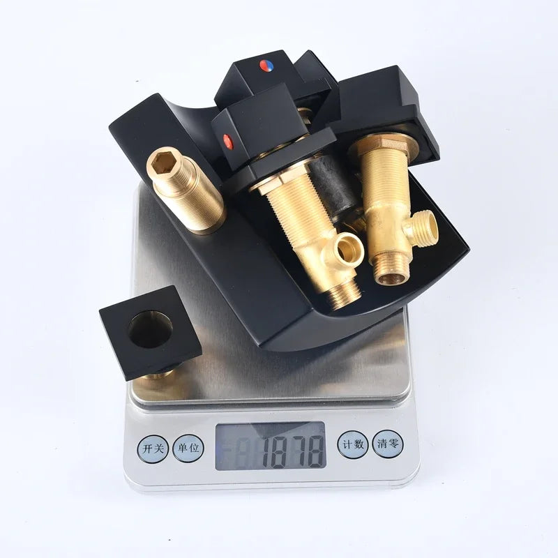 Bathtub Faucet LED Waterfall Mixer Taps Black 5 pcs Bathroom Shower Faucet with ABS Handshower Hot and Cold Water Sink Faucet