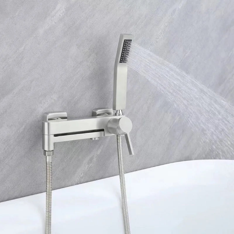 G1/2, caño de bañera giratorio para baño, cabezal de ducha de mano, grifo de bañera Triple montado en la pared, mezclador frío y caliente, juego de ducha completo con una manija