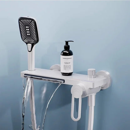 Juego de grifería de baño y ducha de Oro pulido, mezclador de bañera y ducha de cascada gris de latón montado en la pared, grifos de baño negros de latón
