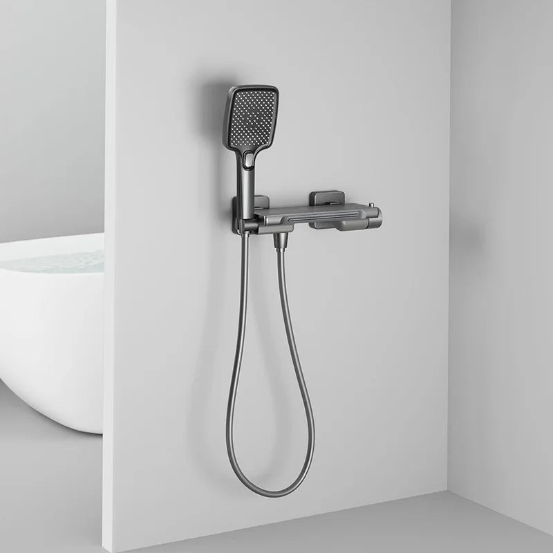 Grifo de bañera en cascada, juego de ducha, baño doméstico, montado en la pared, válvula mezcladora de latón caliente y fría, cabezal de ducha de baño