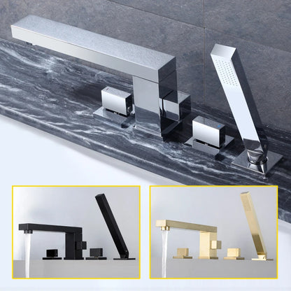 Brass hot and cold cylinder side bathtub faucet split three-piece set sitting 4-hole shower head rotating faucet