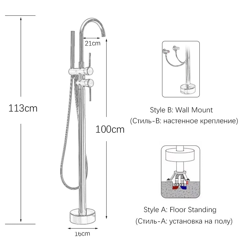Brass Bathtub Faucet Freestanding Tub Filler Faucet Standing High Flow Shower Faucets  Wall/Floor Mount Bathtub Faucet