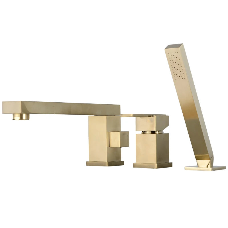 Brass hot and cold cylinder side bathtub faucet split three-piece set sitting 4-hole shower head rotating faucet