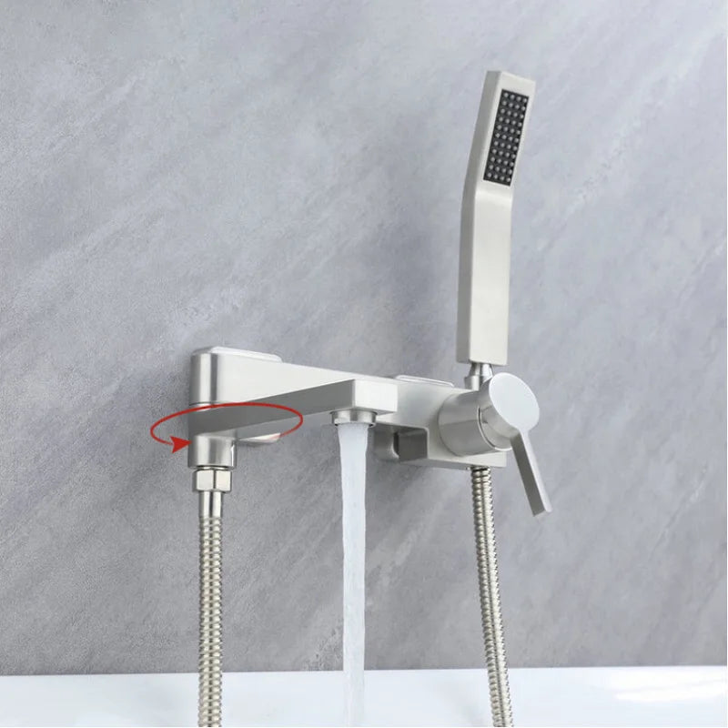 G1/2, caño de bañera giratorio para baño, cabezal de ducha de mano, grifo de bañera Triple montado en la pared, mezclador frío y caliente, juego de ducha completo con una manija