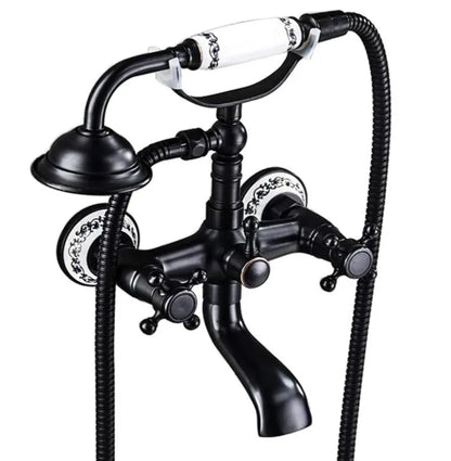 Antique Luxury Bathroom Shower Faucet Copper Black Bathtub Faucet Shower Set Wall Mounted 2 Handles Shower