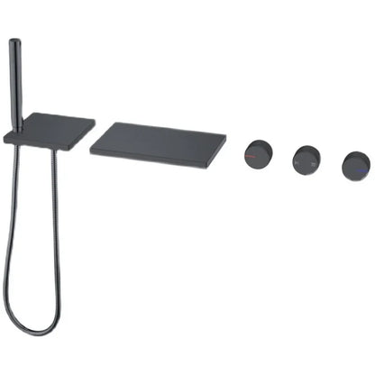 Grifo de cascada de bañera oculto negro de latón macizo gótico, montado en la pared, mezclador de agua fría y caliente, juego de ducha de bañera, grifos