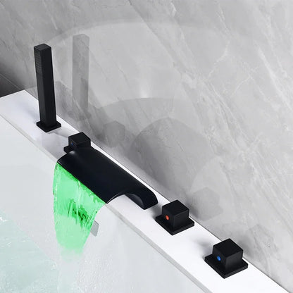 Bathtub Faucet LED Waterfall Mixer Taps Black 5 pcs Bathroom Shower Faucet with ABS Handshower Hot and Cold Water Sink Faucet
