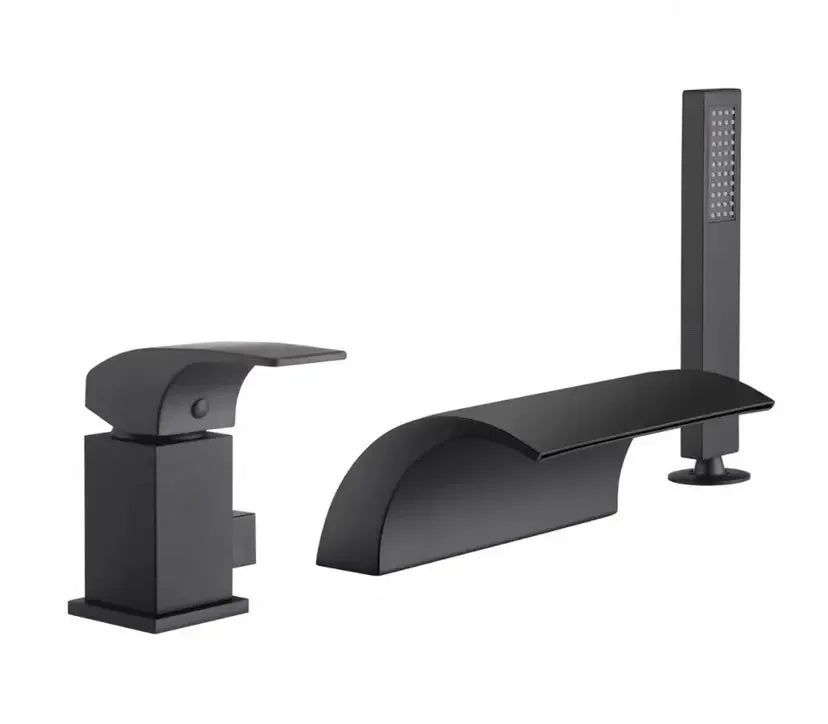 Bathtub Faucet LED Waterfall Mixer Taps Black 5 pcs Bathroom Shower Faucet with ABS Handshower Hot and Cold Water Sink Faucet