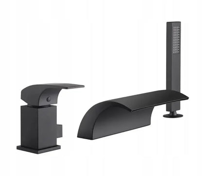 Bathtub Faucet LED Waterfall Mixer Taps Black 5 pcs Bathroom Shower Faucet with ABS Handshower Hot and Cold Water Sink Faucet