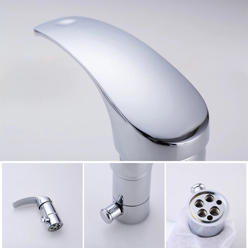 BAKALA Sprinkle Deck Mount Widespread Waterfall Bathtub Faucet with Hand Shower Chrome Plumbing Fixtures Curve Tall Spout Vessel