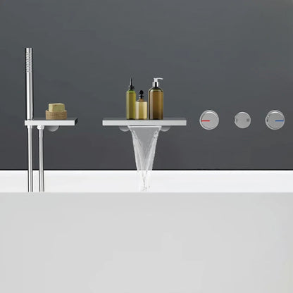 Grifo de cascada de bañera oculto negro de latón macizo gótico, montado en la pared, mezclador de agua fría y caliente, juego de ducha de bañera, grifos