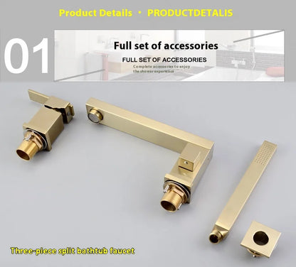 Brass hot and cold cylinder side bathtub faucet split three-piece set sitting 4-hole shower head rotating faucet