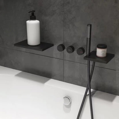 Grifo de cascada de bañera oculto negro de latón macizo gótico, montado en la pared, mezclador de agua fría y caliente, juego de ducha de bañera, grifos