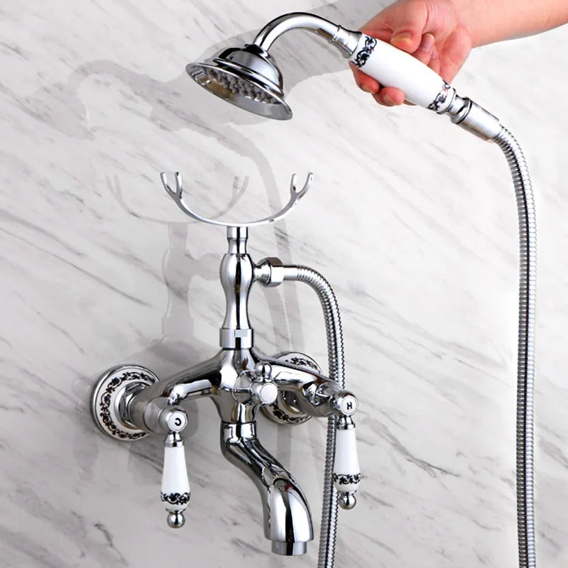 . Polished Chrome Finish New Wall Mounted Waterfall Bathroom Bathtub Handheld Shower Tap Mixer Faucet  YT-5358