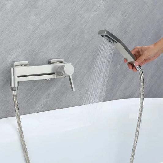 G1/2, caño de bañera giratorio para baño, cabezal de ducha de mano, grifo de bañera Triple montado en la pared, mezclador frío y caliente, juego de ducha completo con una manija