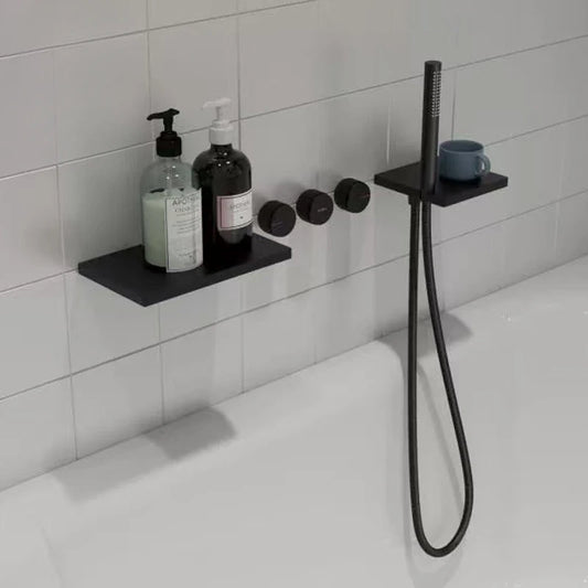 Grifo de cascada de bañera oculto negro de latón macizo gótico, montado en la pared, mezclador de agua fría y caliente, juego de ducha de bañera, grifos